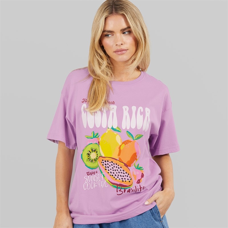 Brave Soul Womens Coco Graphic T-Shirt Lilac