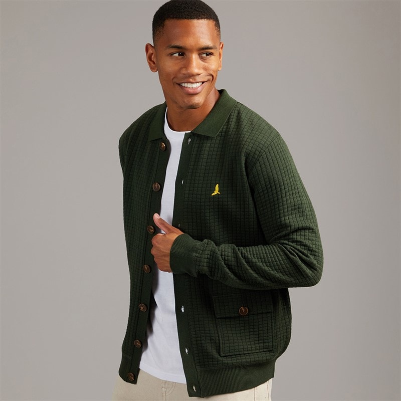 Brave Soul Mens Beara Knitted Cardigan Khaki