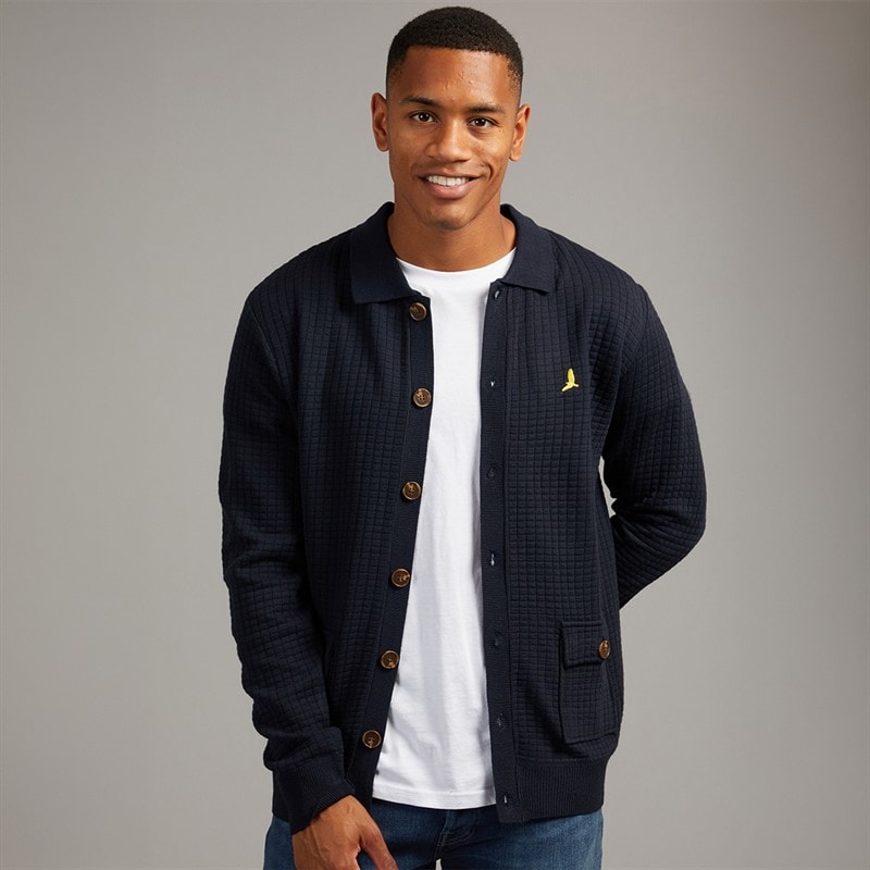 Brave Soul Mens Beara Knitted Cardigan Midnight Navy
