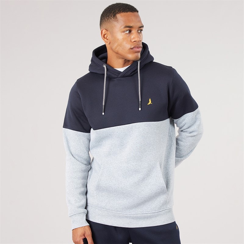 Brave Soul Mens Creevy Hoodie Navy/Light Grey Marl