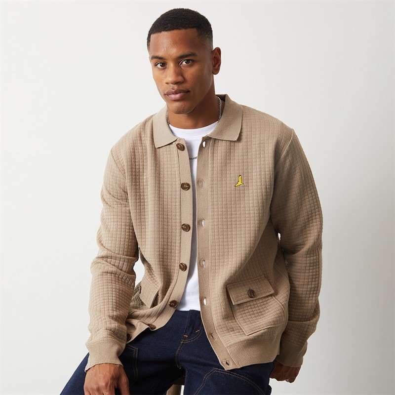 Brave Soul Mens Beara Knitted Cardigan Beige