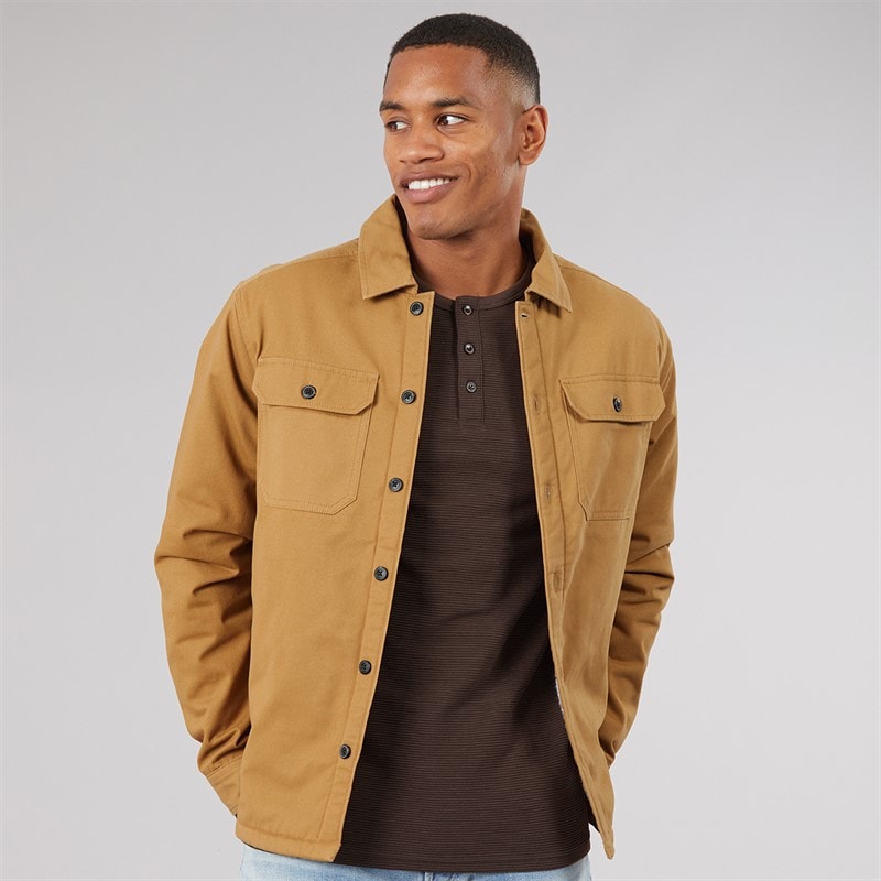 Brave Soul Mens Doigc Long Sleeve Shacket Camel/Ecru Borg