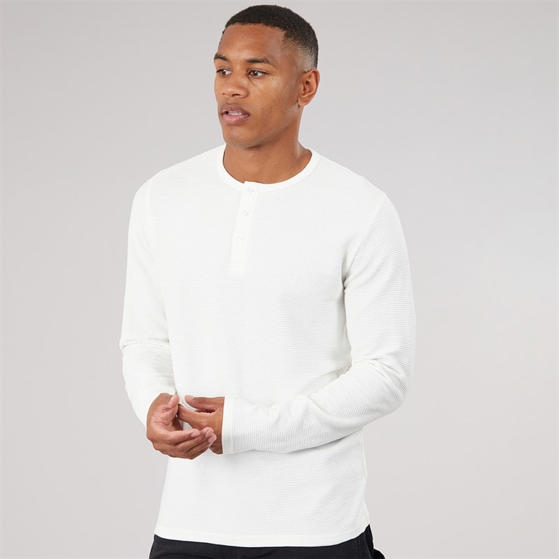 Brave Soul Mens Garavitoc Long Sleeve Henley Top Off White