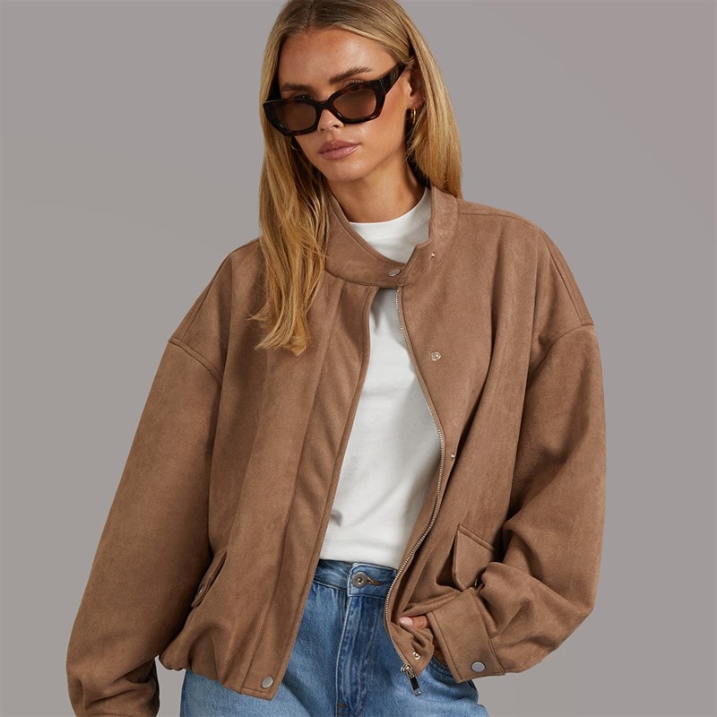 Brave Soul Womens Lenora Faux Suede Jacket Taupe
