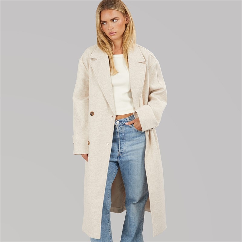 Brave Soul Womens Arnia Faux Wool Coat Camel