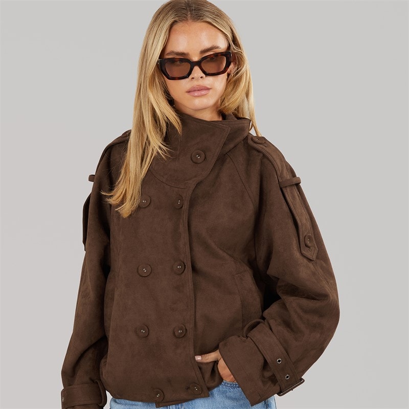 Brave Soul Womens Skia Faux Suede Jacket Chocolate