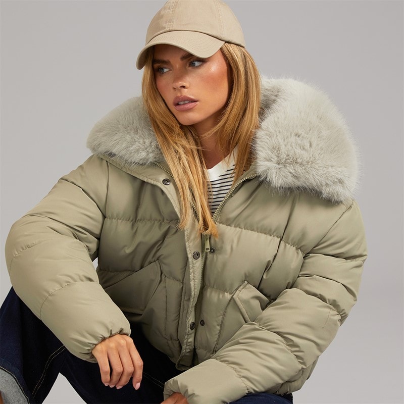 Brave Soul Womens Riha Short Puffer Jacket Sage Green