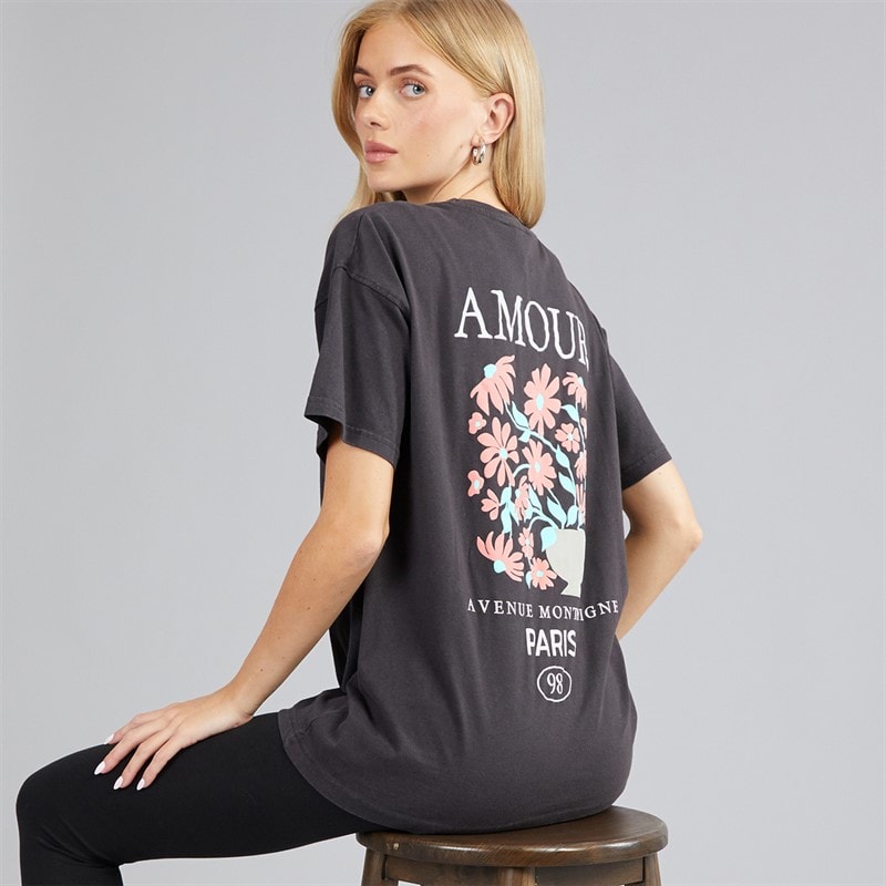Brave Soul Womens Amour T-Shirt Black Acid Wash