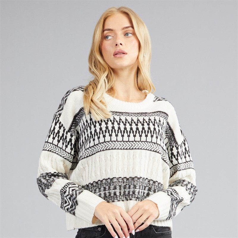 Brave Soul Womens Darling Cable Knit Jumper Cream/Black