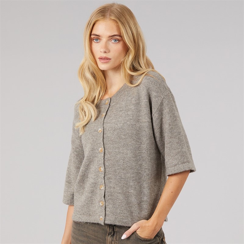 Brave Soul Womens Marshal Short Sleeve Cardigan Mocha
