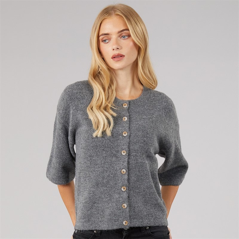 Brave Soul Womens Marshal Short Sleeve Cardigan Charcoal Melange