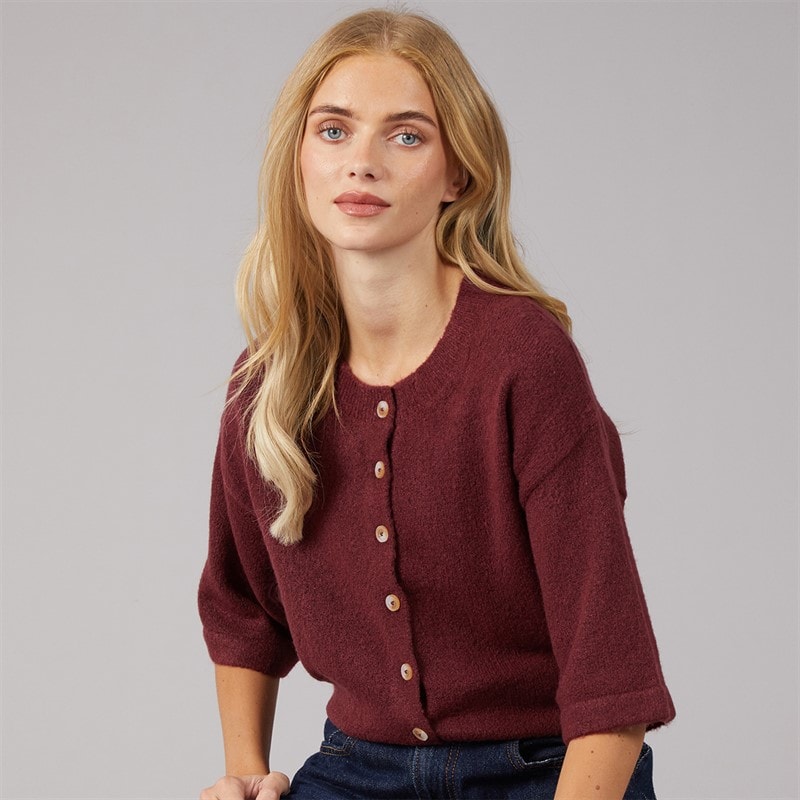 Brave Soul Womens Marshal Short Sleeve Cardigan Aubergine