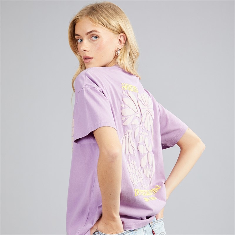 Brave Soul Womens Luxe Printed T-Shirt Purple Acid Wash/Lilac