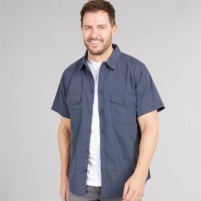 Craghoppers Mens Kiwi Short Sleeve Shirt Ombre Blue
