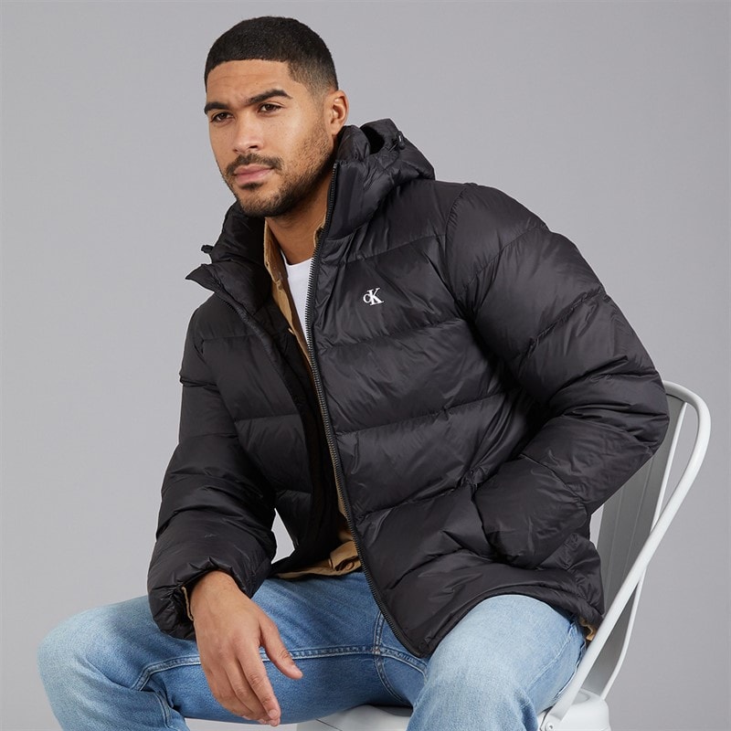 Calvin Klein Mens Zip Off Hood Down Puffer Coat Black