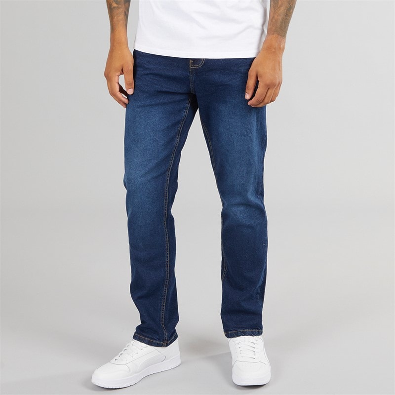 Closure London Mens Straight Fit Denim Jeans Dark Blue
