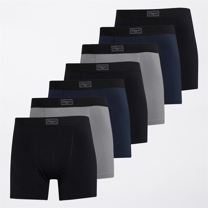 Closure London Mens Seven Pack Boxer Shorts Black/Grey/Navy/Black/Navy/Grey/Black