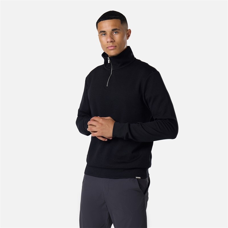 Closure London Mens Closure Quarter Zip Funnel Fleece Black