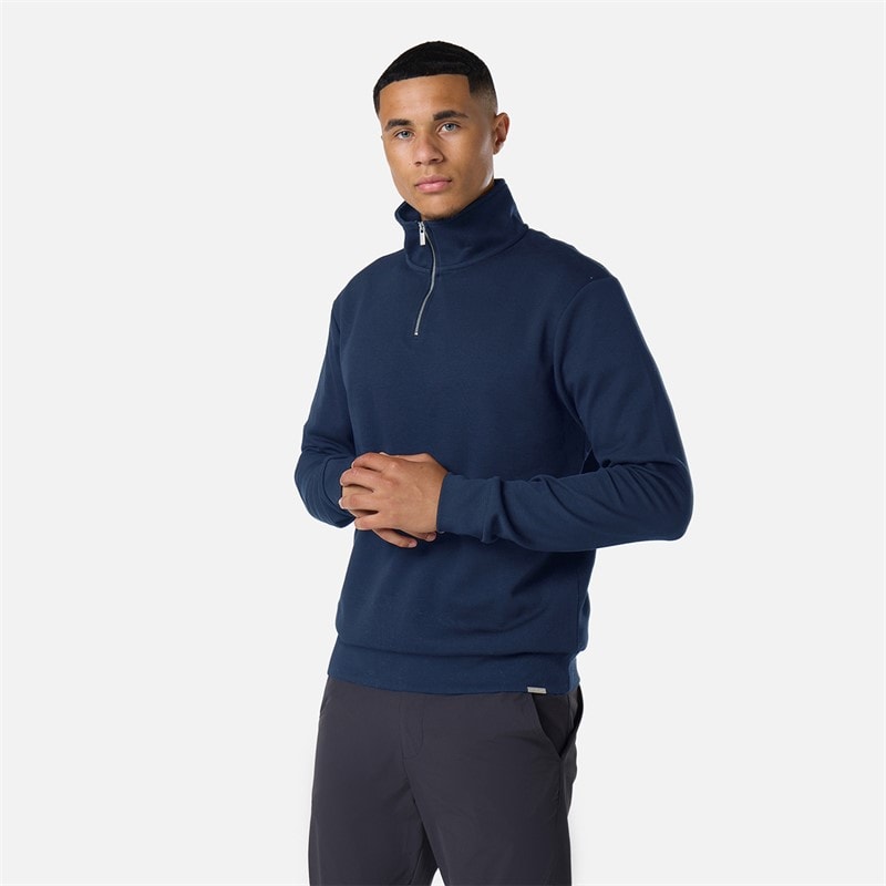 Closure London Mens Closure Quarter Zip Funnel Fleece Navy