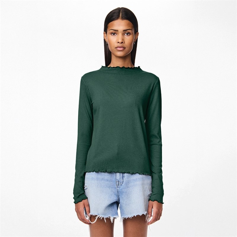 Pieces Womens Nicca Long Sleeve Top Trekking Green