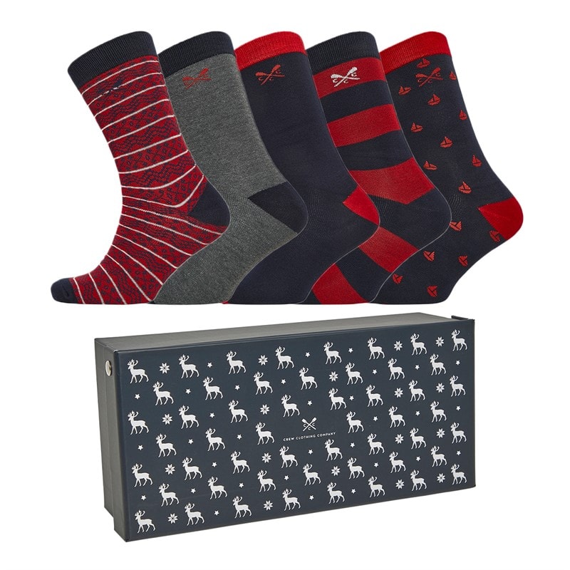 Crew Clothing Mens Five Pack Bamboo Socks Gift Set Red Sail Boat