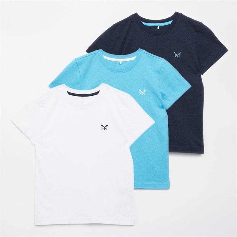 Crew Clothing Boys Three Pack Classic T-Shirts Black Iris/Norse Blue/Bright White