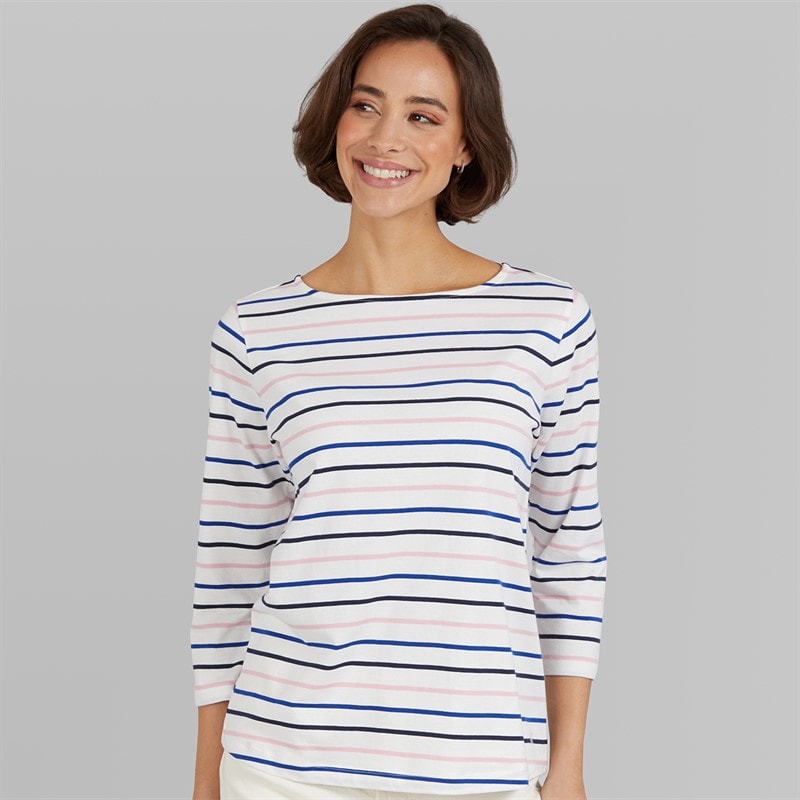 Crew Clothing Womens Breton Long Sleeve Top Surf The Web/Heritage Navy/Cameo Pink/White Linen