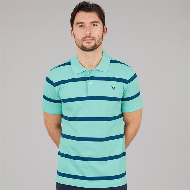Crew Clothing Mens Stripe Polo Shirt Moroccan Blue/Angle Blue