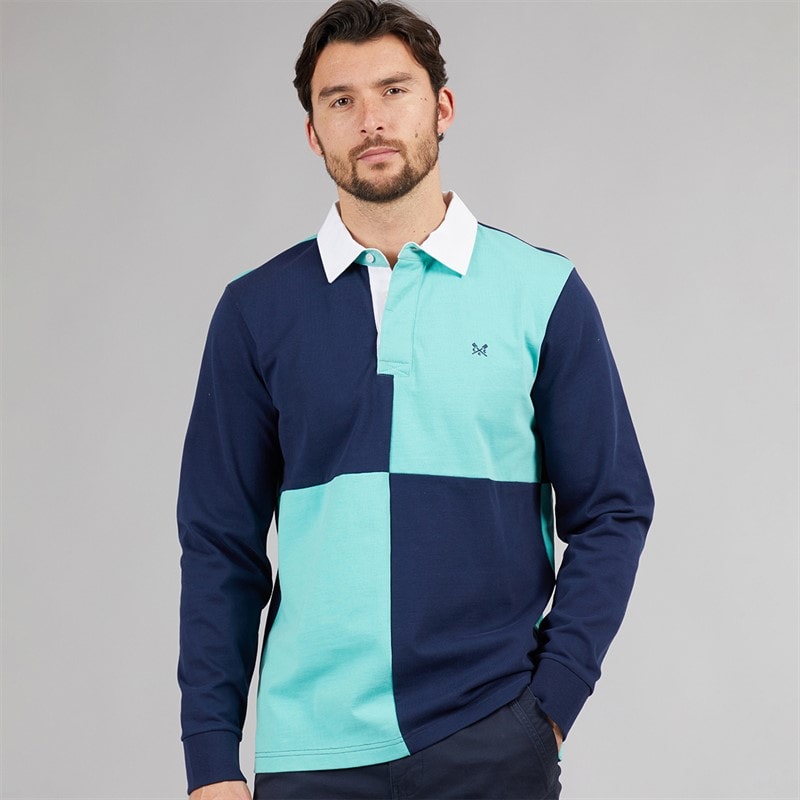 Crew Clothing Mens Harlequin Rugby Shirt Pageant Blue/Pool Blue
