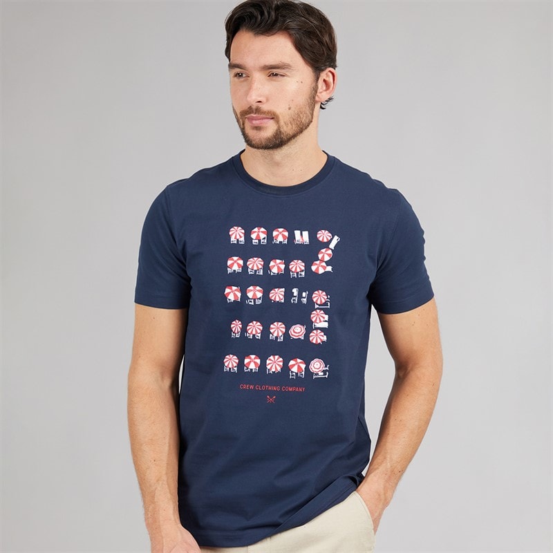 Crew Clothing Mens Parasols Print T-Shirt Dream Blue