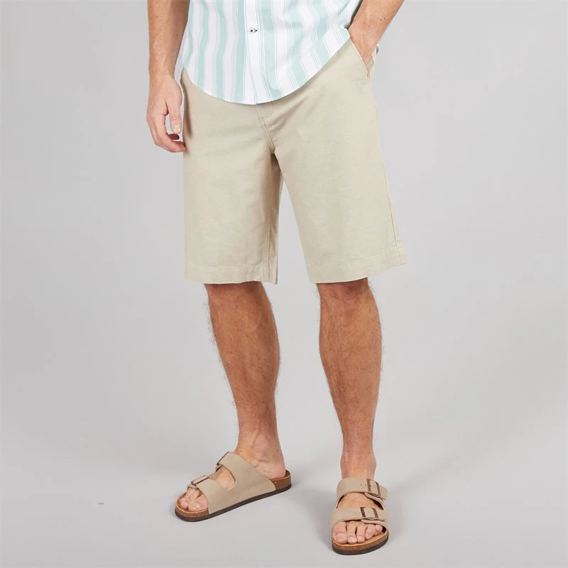 Crew Clothing Mens Linen Blend Shorts Heritage Stone/Heritage White