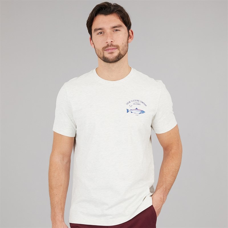 Crew Clothing Mens Fish Print T-Shirt Rainy Day Marl