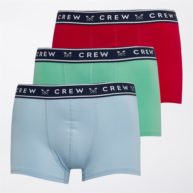 Crew Clothing Mens Stripe Three Pack Boxers Red/Green/Blue