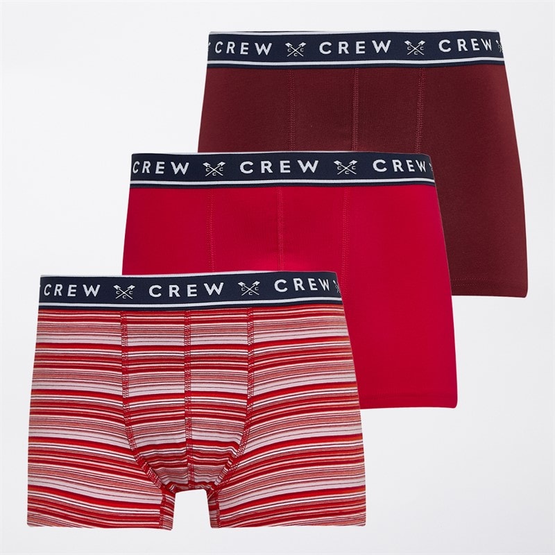 Crew Clothing Mens Boats Three Pack Boxers Burgundy/Red