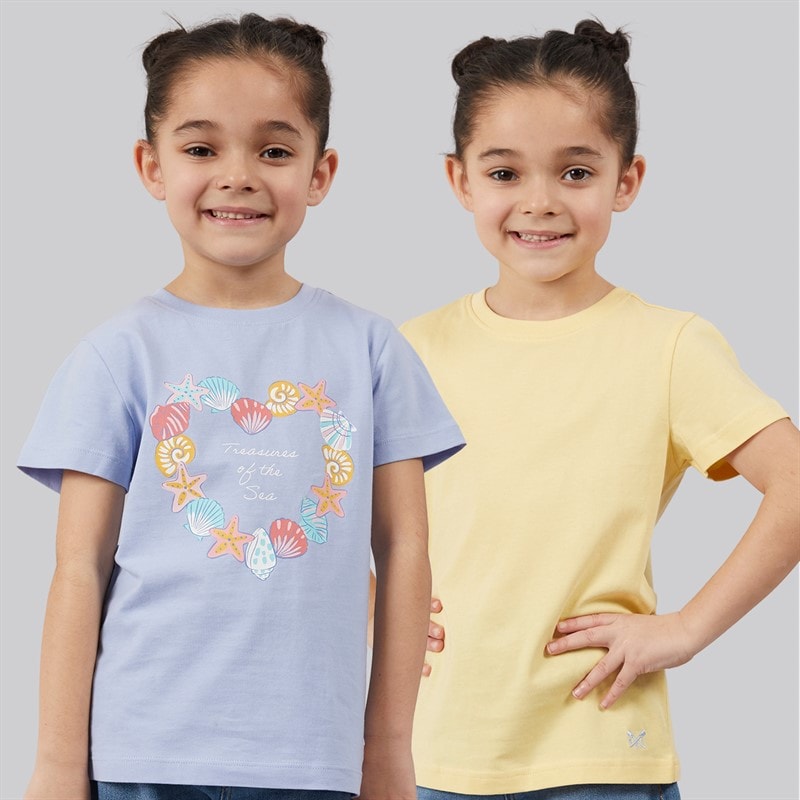 Crew Clothing Girls Two Pack T-Shirts Blue Heron + Mellow Yellow Blue Heron/Mellow Yellow