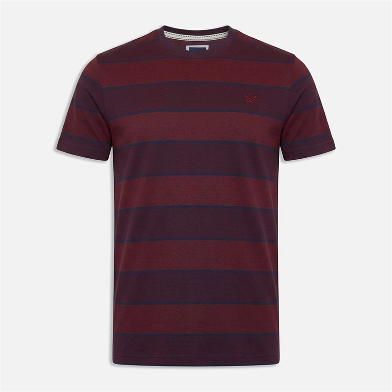 Crew Clothing Mens Oxford Stripe T-Shirt Heritage Navy Tawny Port