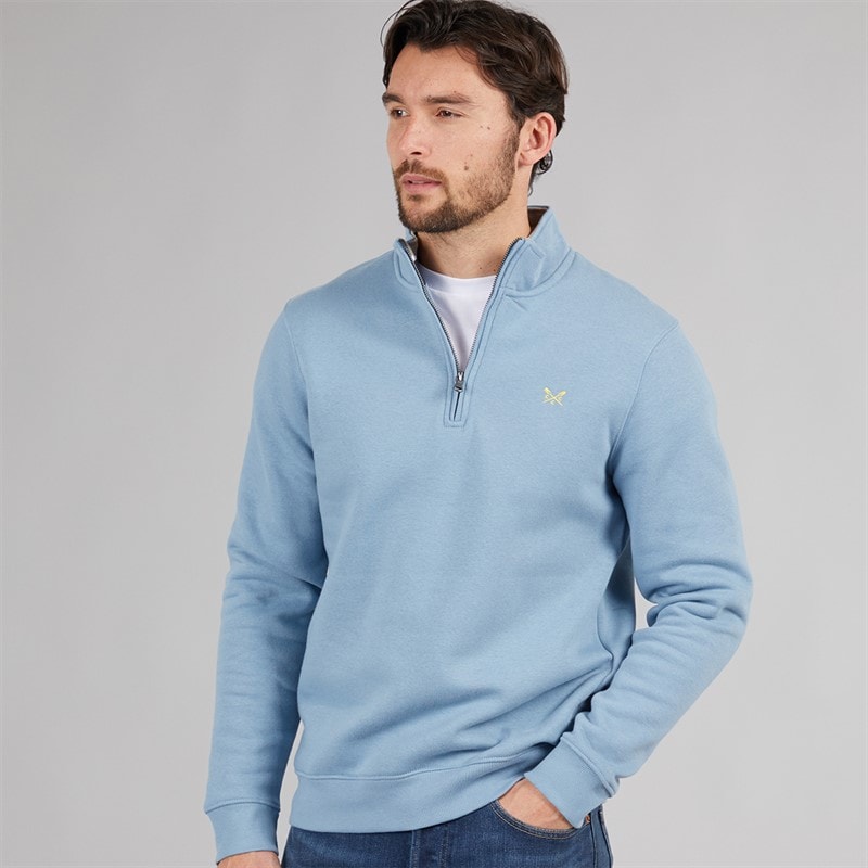 Crew Clothing Mens 1/2 Zip Sweatshirt Faded Denim/Yellow
