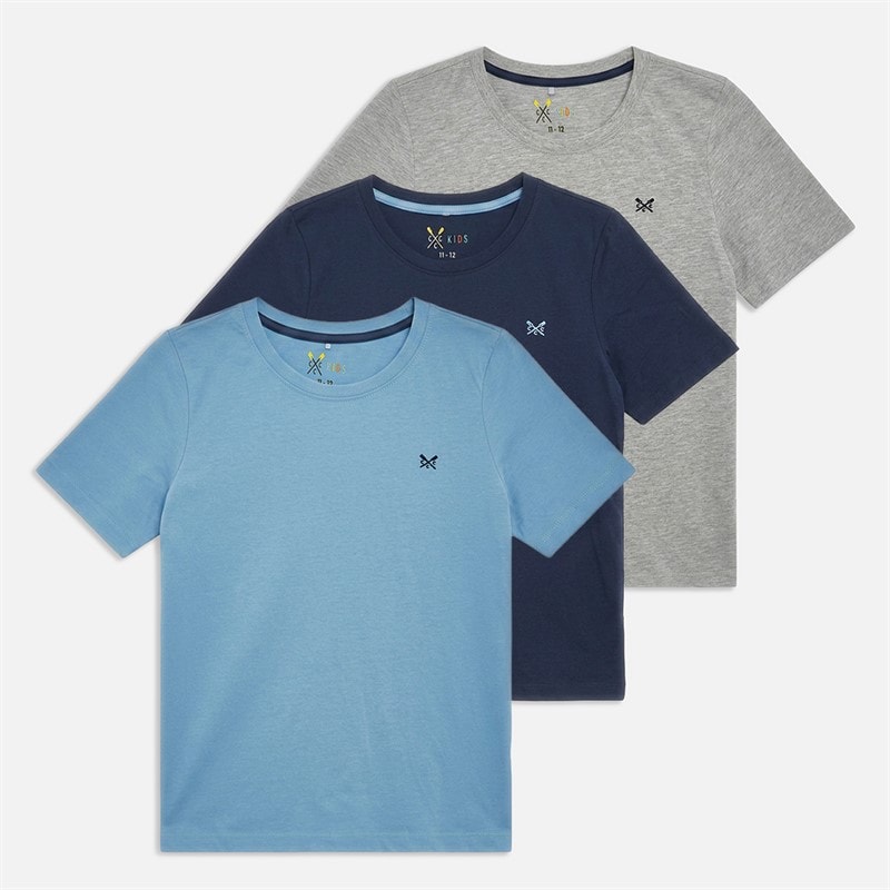 Crew Clothing Boys Classic Crew Three Pack T-Shirts Greyblues