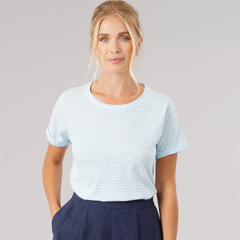 Crew Clothing Womens Slub Stripe T-Shirt White Malibu
