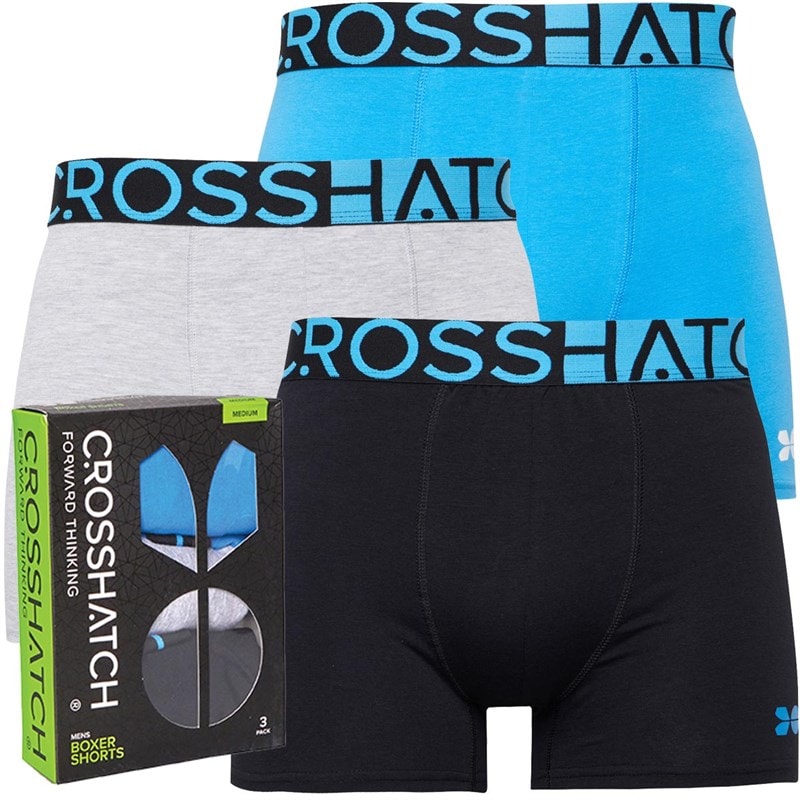 Crosshatch Mens Dumas Three Pack Boxers Pack A Black/Grey Marl/Malibu Blue