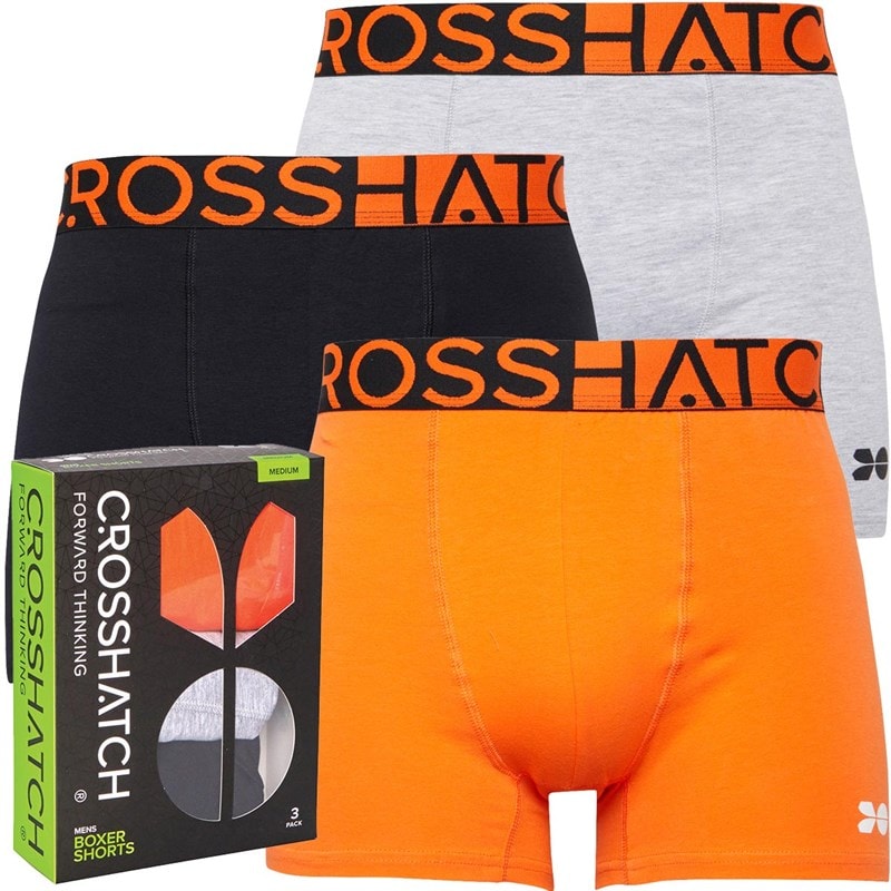 Crosshatch Mens Dumas Three Pack Boxers Pack C Black/Grey Marl/Red Orange