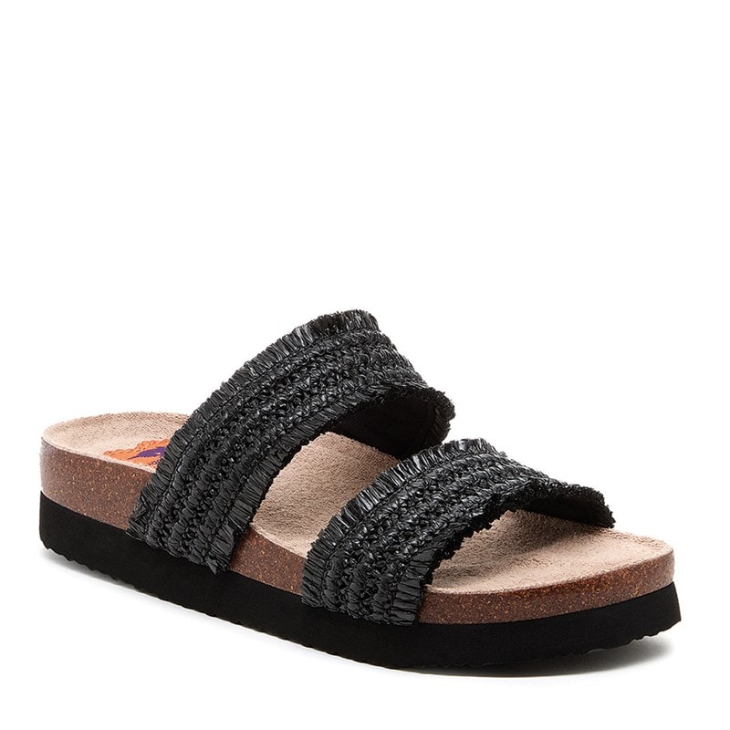 Rocket Dog Womens Aruba Raffia Twin Strap Footbed Sandals Black