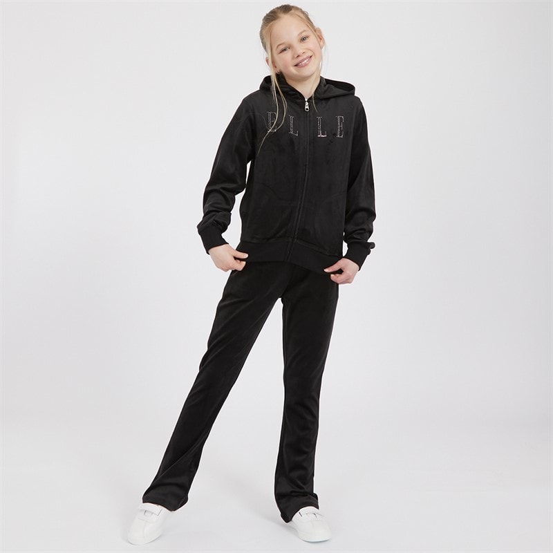 Elle Girls Sport Velour Zip Through Hoodie And Joggers Set Black