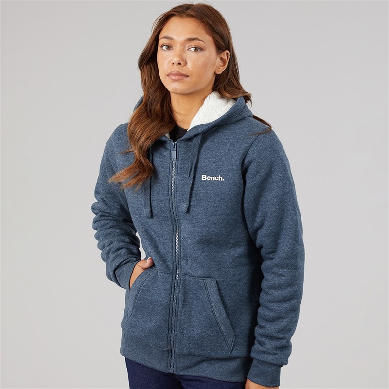 Bench Womens Mintz Teddy Lined Zip Thru Hoodie Navy Marl