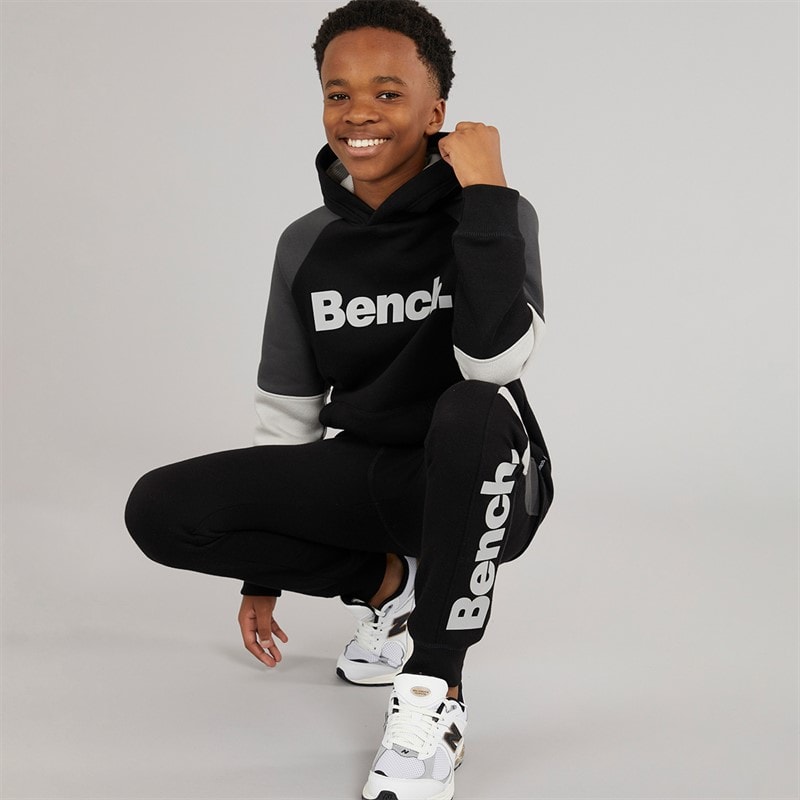 Bench Boys Grenno Hoodie And Joggers Tracksuit Black/Coal/Grey
