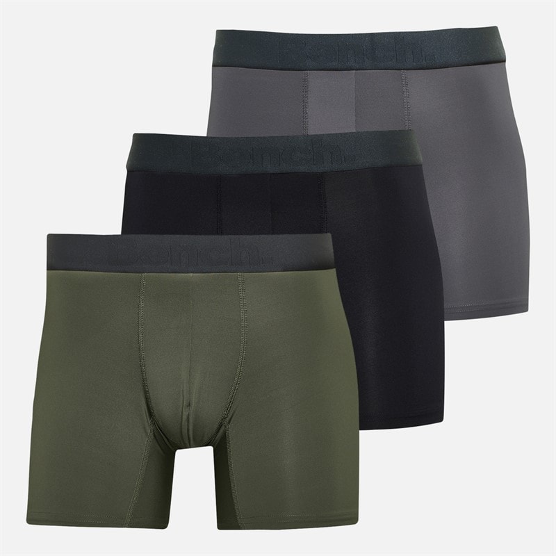 Bench Mens Veriato Three Pack Microfibre Boxers Black/Khaki/Steel Grey