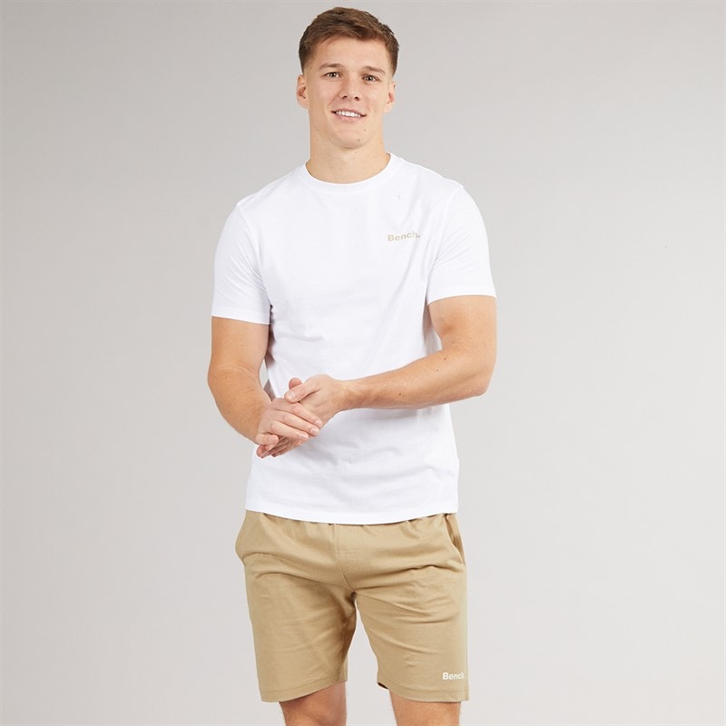 Bench Mens Auley T-Shirt And Lounge Shorts Set White/Stone