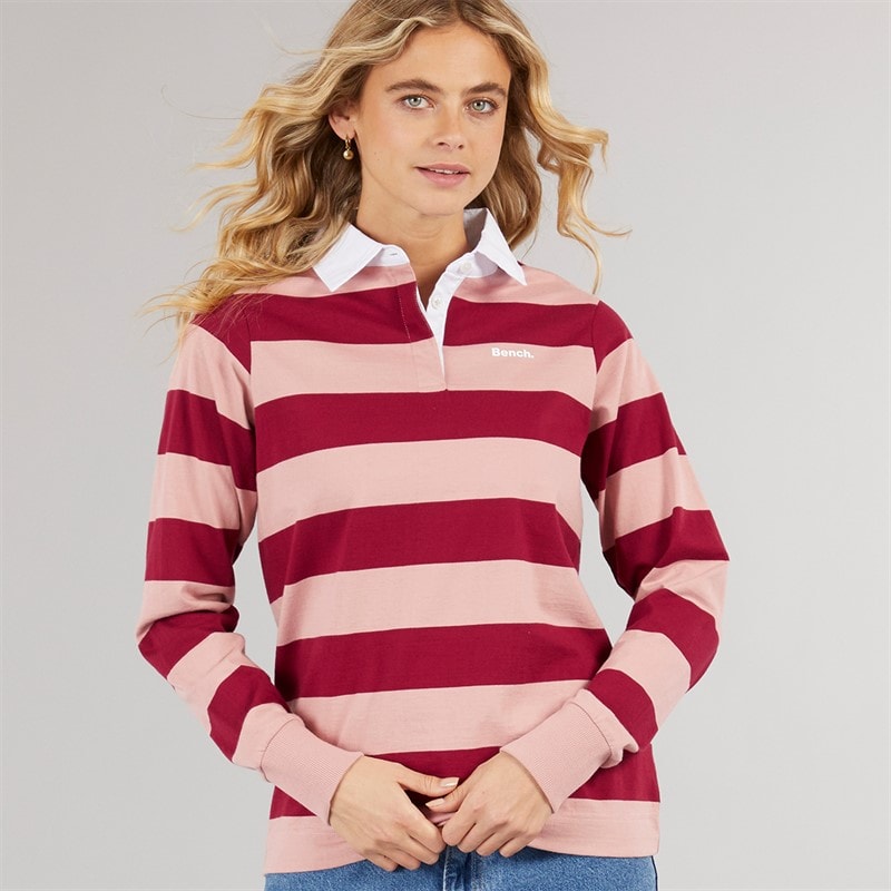 Bench Womens Wendren Rugby Shirt Light Dusky Pink/Cranberry