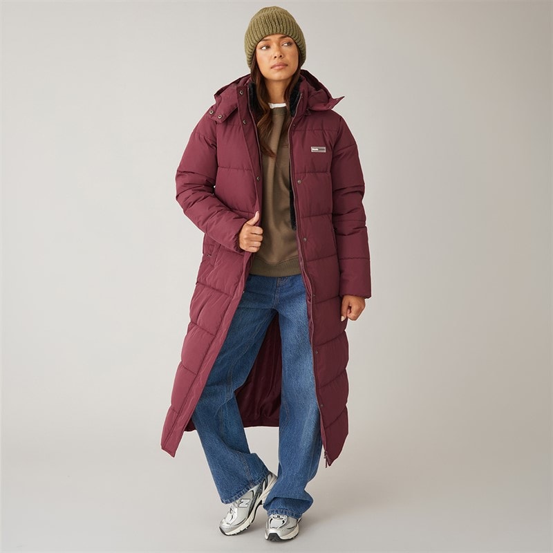 Bench Womens Zephryine Long Length Puffer Coat Cherry Lacquer