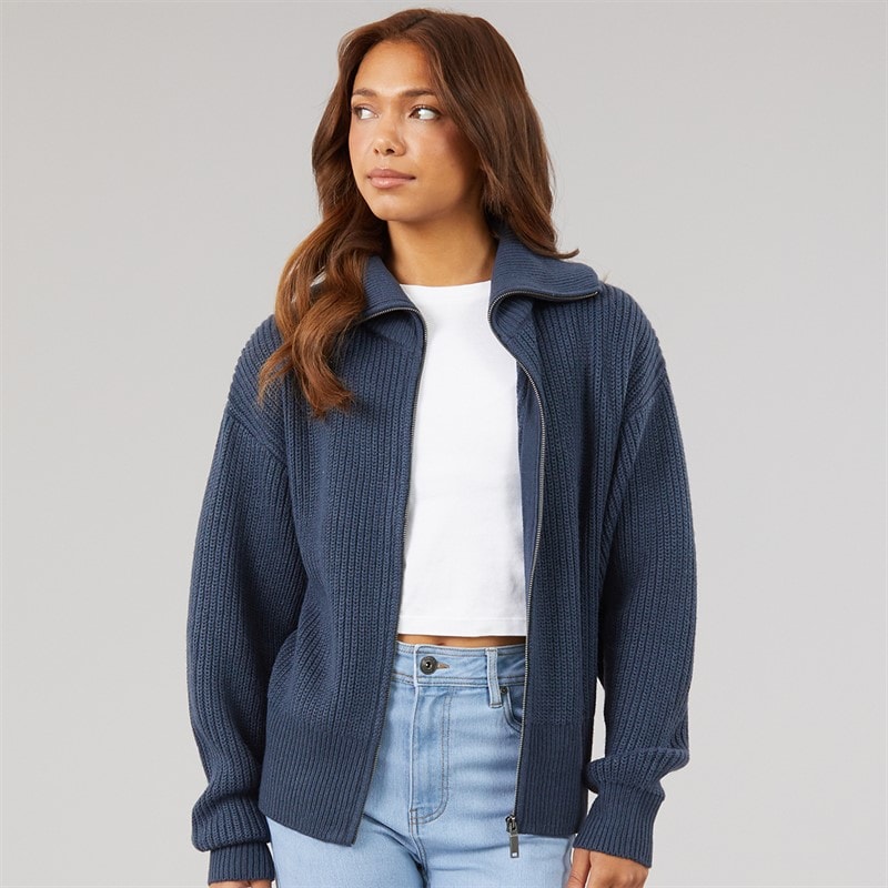Bench Womens Lenna Oversized Funnel Knit Zip Thru Navy